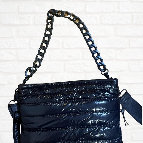 NWT BCBGeneration Channel Quilted East West Crossbody Bag Black Nylon Puffer - Picture 8 of 10